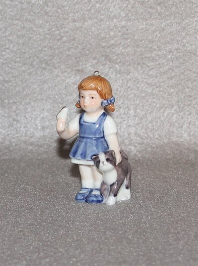 Figur ornament, pige med kat